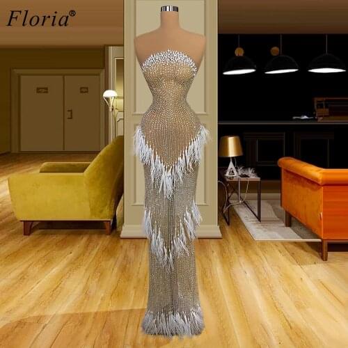 2 Designs Handmade Sewing Beading Prom Dresses Mermaid Long Strapless Cocktail Party Dresses For Women Luxury Celebrity Dresses
