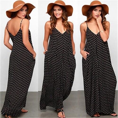 2021 Summer Beach Cover-Ups Womens Polka Dots Maxi Dress Long Casual Summer Beach Chiffon Party Dress Cheap Vestidos De Festa