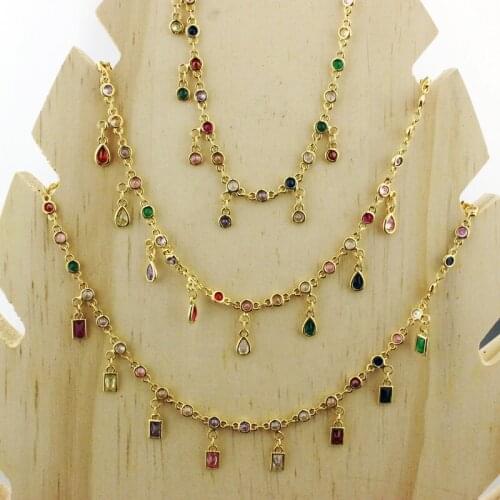13.8inch 5str/lot Fashion cubic zirconia micro pave necklace,delicate multicolor cz inlay plating chain necklace,jewelry