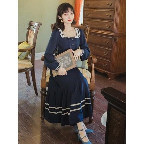 2021 new fashion womens clothing Sailor Collar Vintage dresses for women