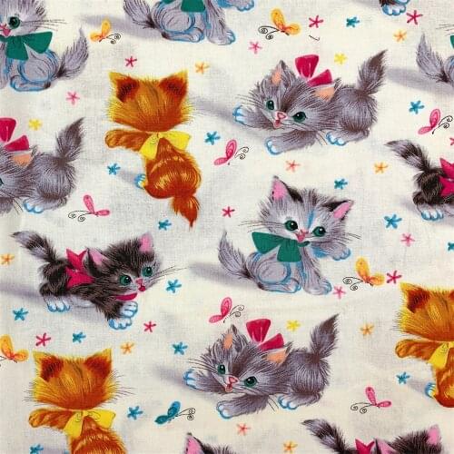 50*110CM Cartoon Retro Kitty Cat Print 100% Cotton Fabric DIY Handmade Sewing Patchwork Quilting Baby Clothes Home Sheet Printed