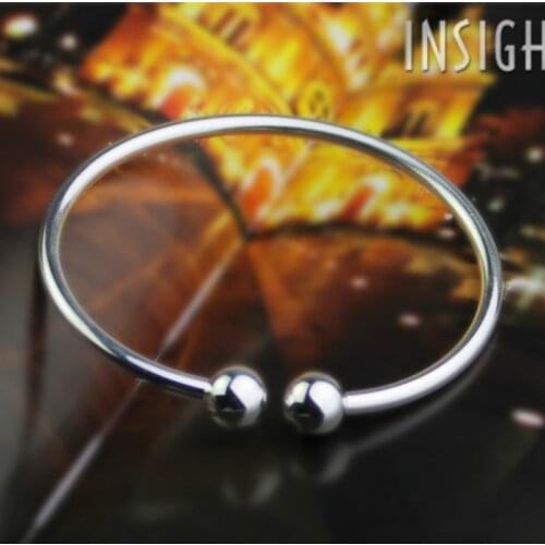 Hot Sale Silver Plated Bracelet Open Bangle with Double Round Clasp Fit for European DIY Beads Famous Brand Basic Cuff Bangle