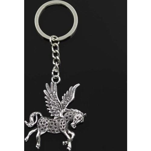 Fashion Fly Horse Unicorn 52x42mm Pendant 30mm Key Ring Metal Chain Bronze Silver Color Men Gift Souvenirs Keychain Dropshipping