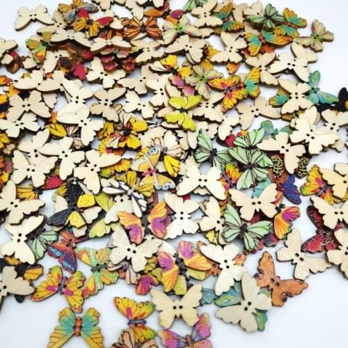 Wooden Buttons, Painted Printing, Cartoon Butterfly Animal Buttons, Wedding Decoration Creative Buttons