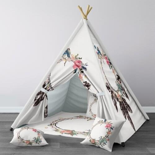 Play Tent for Kids Wigwam Portable Indoor Playground Tents Children Bedrooms White Flower Wreath Model 1393