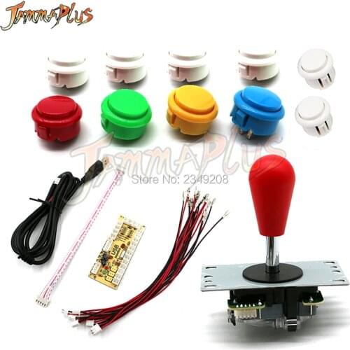 DIY Arcade Joystick Kit 5Pin Joystick Cable 24mm/30mm Buttons USB Encoder Zero Delay Board Oval ball top joystick 6 Color