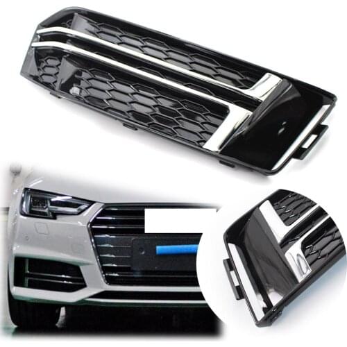 Chrome Black Car Front Bumper Grille Sport Style Fog Light Lower Grill Right Side for AUDI S4 A4 S-Line B9 2017 2018