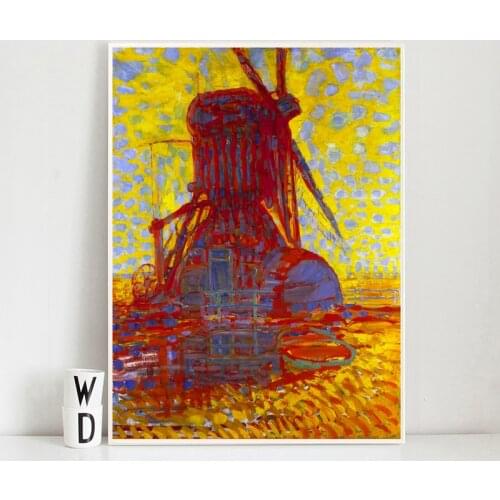 Mill In Sunlight By Piet Cornelies Mondrian Canvas Painting Print Living Room Home Decor Modern Wall Art Oil Painting Poster HD