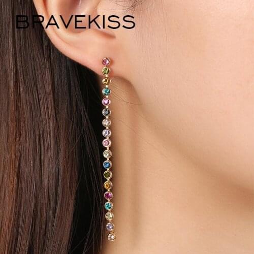 BRAVEKISS Colorful Long Crystal Drop Earrings For Women Trendy Earring 2019 New Fashion Jewelry Pendientes Gift for Girl BUE0330