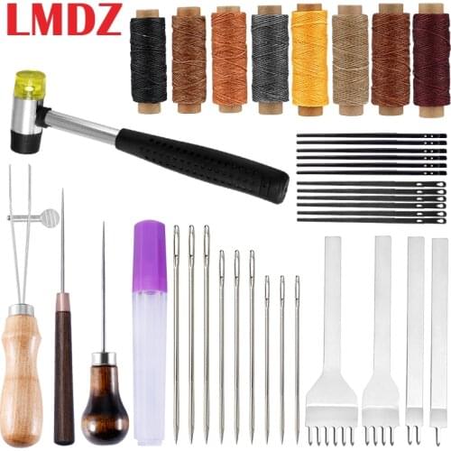 LMDZ Leather Sewing Kit Waxed Thread Leather Needle Awl Leather Hole Punches Leather Working Craft Repair Kit for Hand Sewing