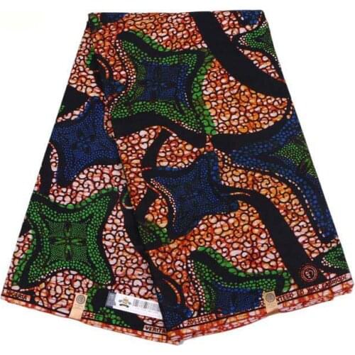 Fashionable African High Quality Green & Blue Pattern Print Veritable Real Wax Cotton Fabric For Dashiki Clothing 6 Yards