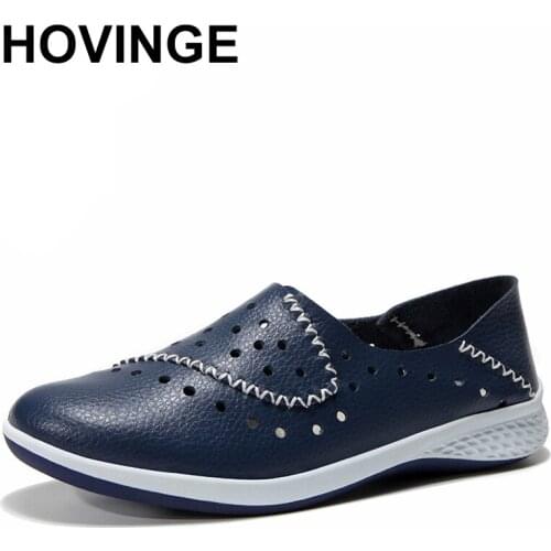 HOVINGE genuine leather moccasins shoes woman solid without lace up boat shoes women flat shoes moccasins female shoeslipony