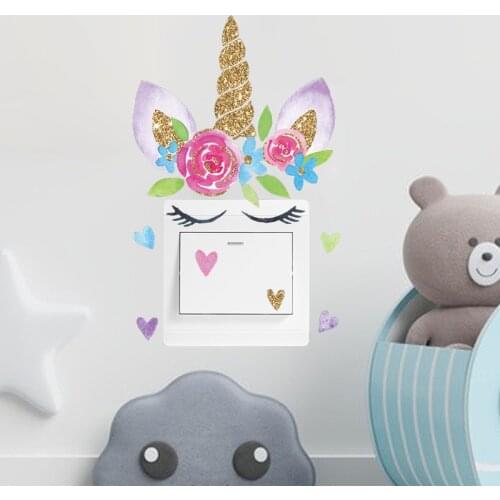 Cartoon Unicorn Wall Stickers for Kids Room Decoration Animal Unicorn Wall Mural Art Switch Stickers Pvc Poster Home Decals