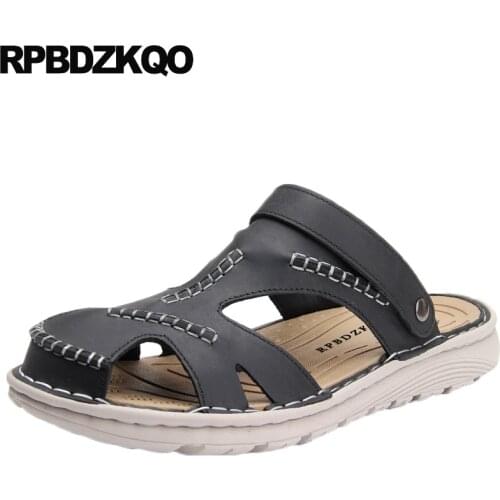 Water brown beach flat fashion designer shoes slides outdoor 2019 slippers black men sandals leather summer breathable casual