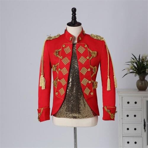 Golden Sequins Red Jacket Court Style Groom Wedding Suit Mens Stage Costumes Bar Blazer Nightclub Coat