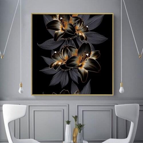 Black Golden Plant Leaves Canvas Print Modern Home Decor Painting Abstract Wall Art Poster Nordic Living Room Decorative Picture