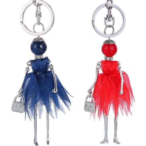 2018 brand new cute mix colors skirt car bag keychain for women princess pendant girl doll key chains fashion statement jewelry