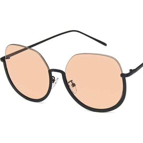New Luxury Retro Sunglasses Korean Style Trendy Metal Big Half Frame Dark Brown Lens Women Sun Glasses Gafas De Sol Anti-UV400