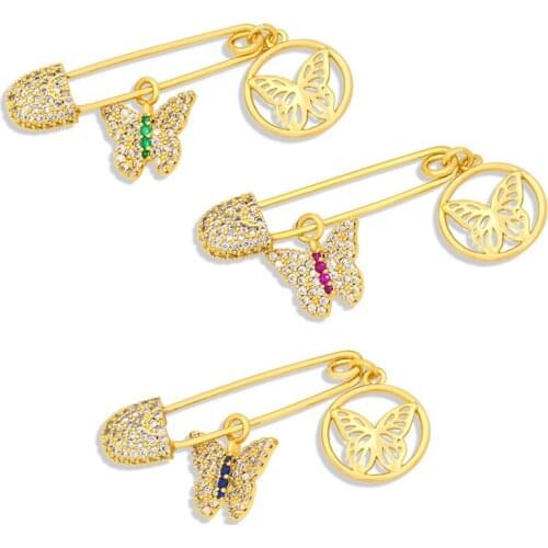 OCESRIO Multifunctional Brass 18k Gold Plated Butterfly Charms for Brooch Zirconia DIY Brooch Jewelry Making Supplies chma077