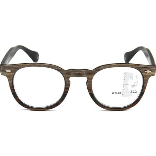 Vintage Wood Grain Round Comfortable See Near and Far Women Progressive Multifocal Reading Glasses +1 +1.5 +2 +2.5 +3 +3.5 +4