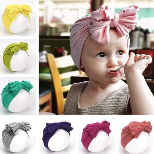 1pcs Solid Cotton Big Bow Hat Baby Kids Headbands Comfortable Cat Turban Children Hair Accessories Cap Solid Knot Soft Wrap
