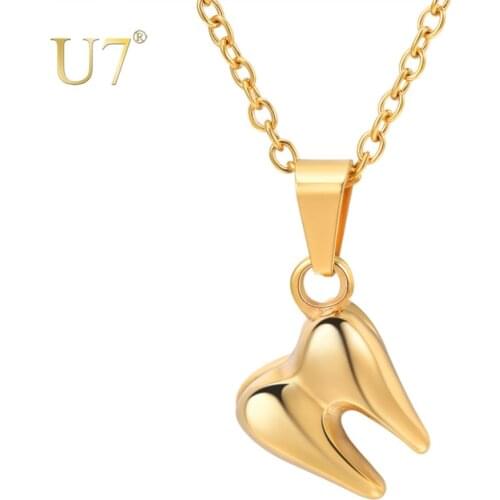 U7 Dentist Necklaces Pendant Tiny Tooth Gold Color Punk Teeth Collar Chain Necklaces for Women Men Doctor Jewelry Gift P1182