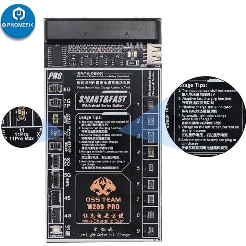 W209 Plus 2-IN-1 Battery Quick Charging Activation Board Test Tool for iPhone 4-8 X XS MAX 11 Pro max for Samsung Huawei Android