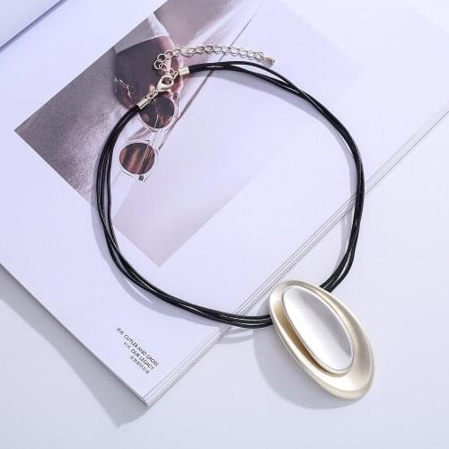 Simple Multi-Layer Ellipse Geometric Sweater Chain Necklaces for Woman Girl Trendy Festival Jewelry