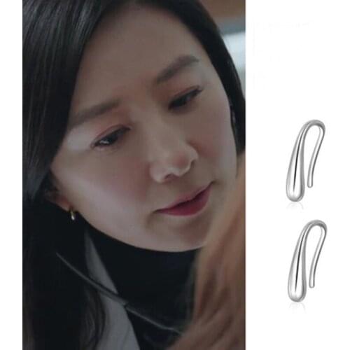 Simple silvery For women Kim Hee Ae same Han So Hee Korean dramas The Married Life Star Fashion Earrings