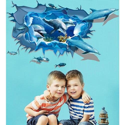 PVC3D simulation ocean aquarium background underwater poster fish wall decoration sticker blue fresh sea fish tank background li