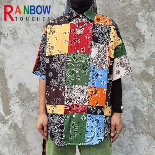 Rainbowtouches Men Shirt Summer Hip Hop Bandanna Pattern Color Matching Plaid Tops Popular Comfortable Casual Short Shirt Men