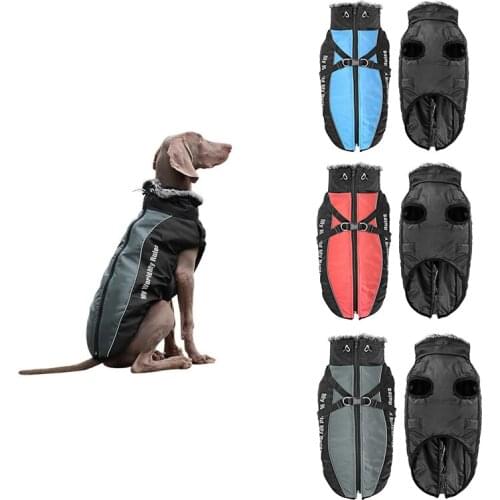 Reflectice Dog Coat Clothes Thick Dogs Harness Waterproof Clothes Vest Pet Clothing With Fur Collar Large Dogs Shepherd Outfit