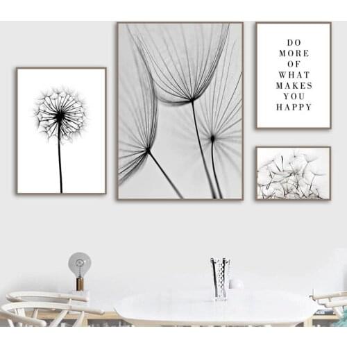 Nordic Canvas Prints Poster Dandelion Quotes Black White Pictures Wall Art Modular Bedside Background Painting Home Decor