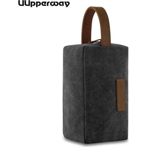Vintage Casual Hand Bag Mens Small Bags Waterproof Canvas Day Clutch Bag Handbags with Leather Handle Women Makeup Money Purse