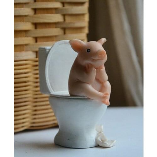 Creative Toilet Cute Pig Decoration Simulation Animal Model Cartoon Children Exquisite Gifts Birthday Toys