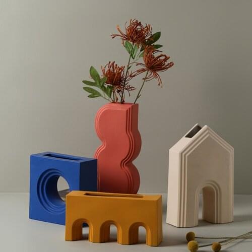 Nordic Modern Morandi Art Vase Geometric Home Decor Ornaments Villa Study Office CafeBar Desktop Decoration Flower Ceramic Vases