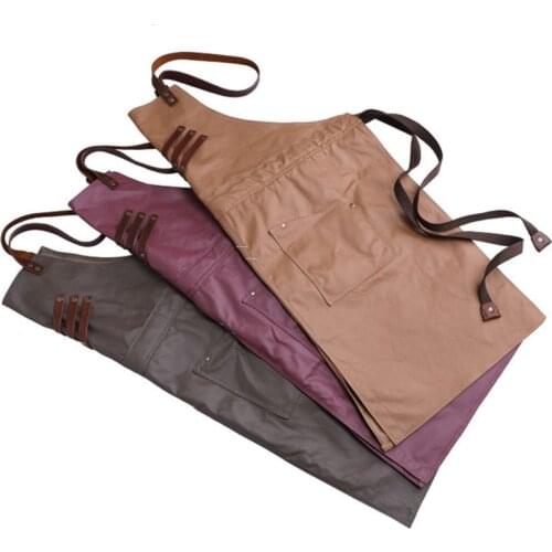 Waterproof Canvas Apron Leather Cotton Strap Barber Florist Gardener Painter Carpenter Work Wear Barista Mixologist Uniform B36