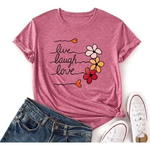 Women Crew Neck Short Sleeve Casual Summer T-shirts Graphic Tee Tops Female Clothes Live Laugh Love Shirts for Woman