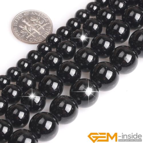 1.5mm-2mm Big Hole Natural Gem Stone Black Tourmaline Round Beads For Jewelry Making 15" DIY Bracelet Bead 6mm 8mm 10mm 12mm