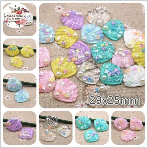 10pcs Resin shiny colorful pearl seashell Flatback Cabochon DIY Hair Bow Center Scrapbooking craft 29x25mm
