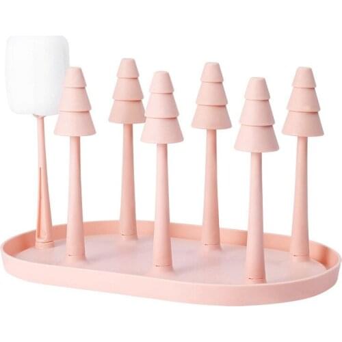 2Pcs Baby Bottle Drain Cup Holder with Drain Pan Glass Upside Down Cup Holder Wine Cup Storage Holder Cup Brush