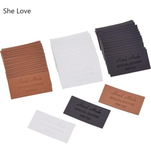 Chzimade 48Pcs/lot Handmade Clothes Garment PU Leather Labels For Jeans Bags Shoes Tags Diy Sewing Accessories