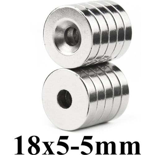 5pcs Super Strong Round Neodymium Countersunk Ring Magnets 18mm x 5mm Hole: 5mm N50 Neodymium Magnet Free Shipping