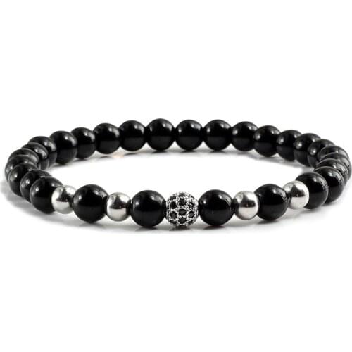 6mm Mini Bracelets For Women Natural Stone Matte Beads Black Men Bangles Elastic Rubber Bracelet Black/White Yin-yang Handchain
