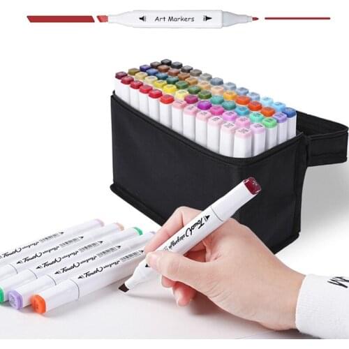 60 Colors Dual Tip Alcohol Based Permanent Art Markers + 1 Colorless Blender Highlighter Marker Pens Set for Drawing Sketching