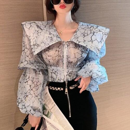 Fashion INS Palace Style Blusas Vintage Blouse Women Crop Top Shirts Long Sleeve Big Lapel Chic Autumn Female Design Blouses