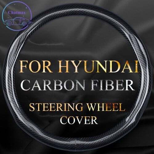 Carbon Fiber Steering Wheel Cover For Hyundai Elantra Tucson Sonata Kona Universal 38cm 15 Inches Anti-slip Touching Comfortable