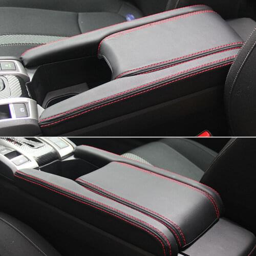 Black Red Sewing Car Center Armrest Box Case Surface Shell Trim For Honda Civic 2016-2018