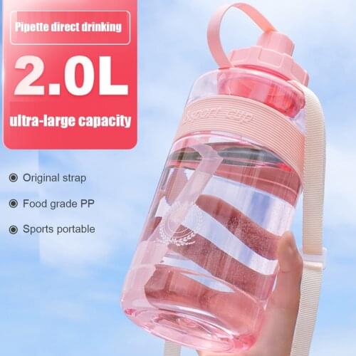 Colored Plastic Portable Outdoor Sports Bottle Kettle Large Capacity Climbing Bicycle Women with Straw 2000ml-1000ml Summer Love