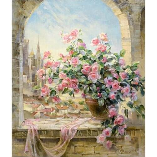 The Flowers On The Windowsill Wall sticker Needlework Painting square Diamond cross-stitch kits Cross diamond rhinestone stick